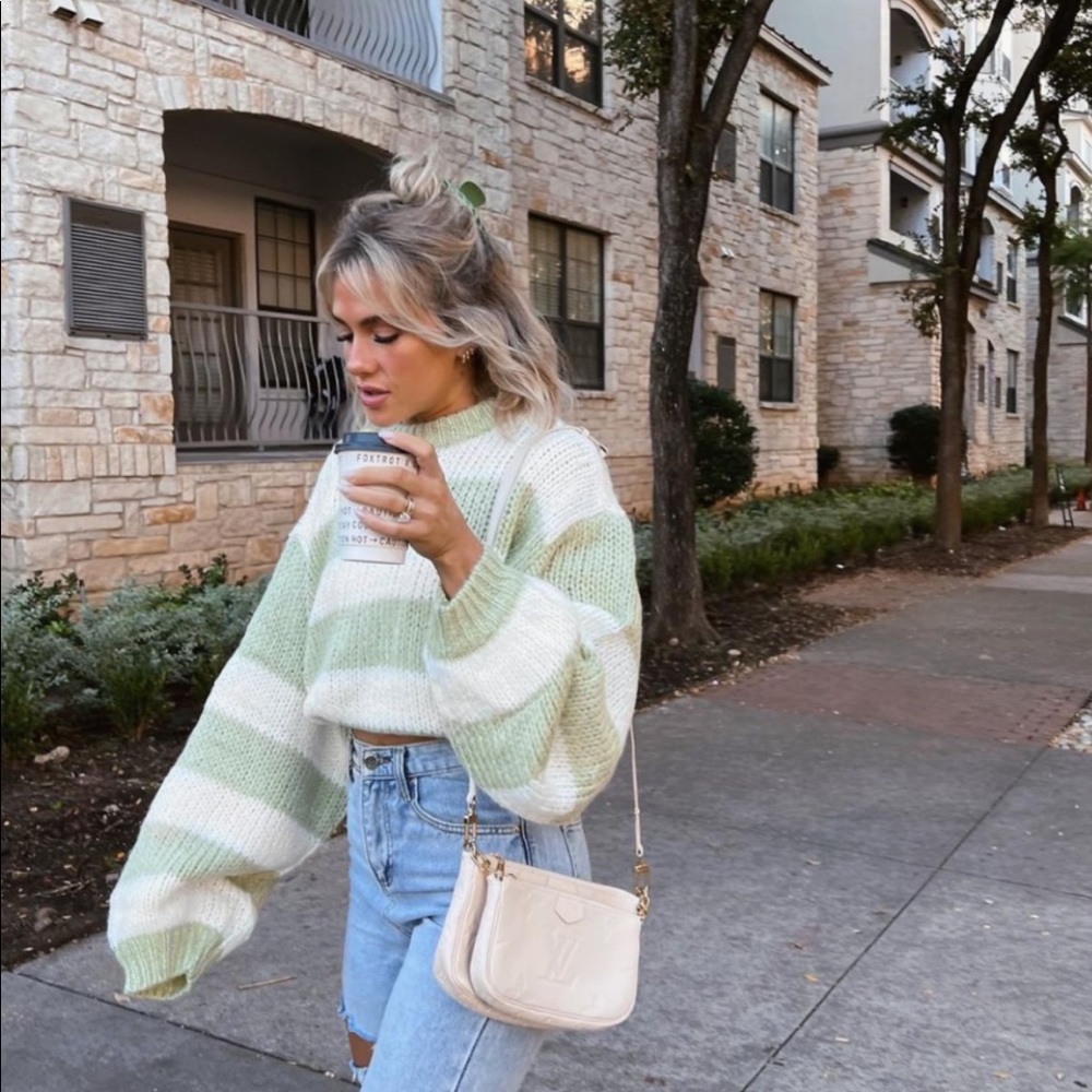 NWT Grey Bandit. Light Green/White Sweater.
